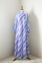 Vintage 1970s Purple Chiffon Stripe Maxi Dress