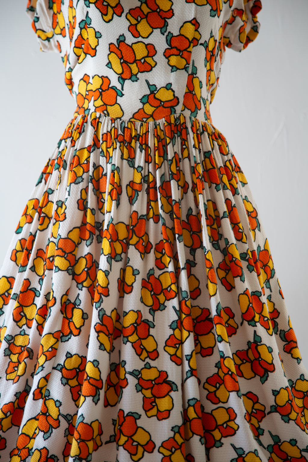 Vintage 1940s Citrus Print Summer Dress