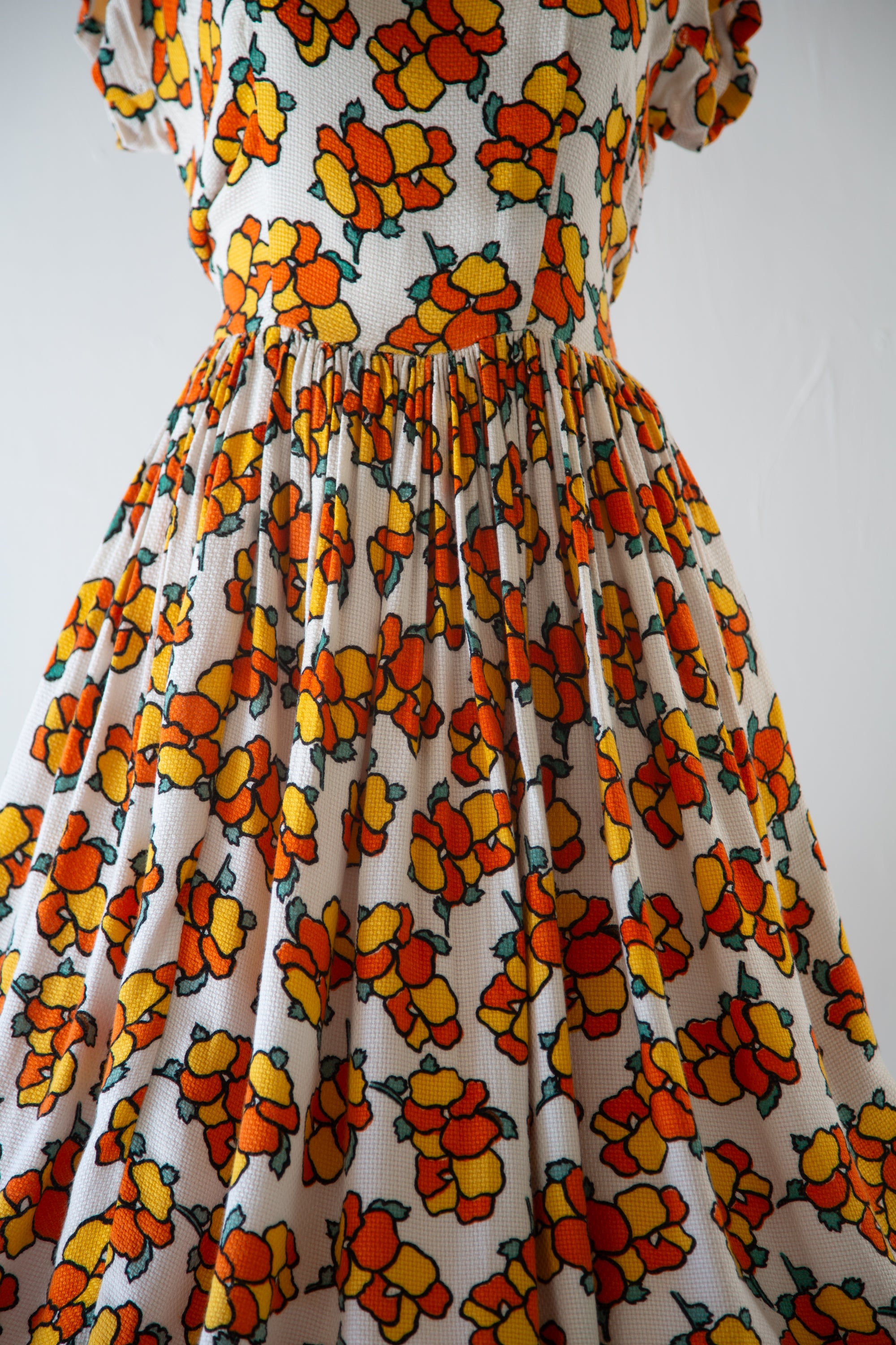 Vintage 1940s Citrus Print Summer Dress