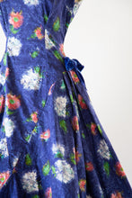 Vintage 1950s Blue Floral Cotton Dress