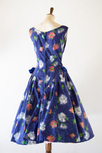 Vintage 1950s Blue Floral Cotton Dress