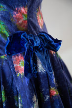 Vintage 1950s Blue Floral Cotton Dress
