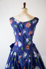 Vintage 1950s Blue Floral Cotton Dress