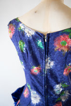 Vintage 1950s Blue Floral Cotton Dress