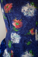 Vintage 1950s Blue Floral Cotton Dress