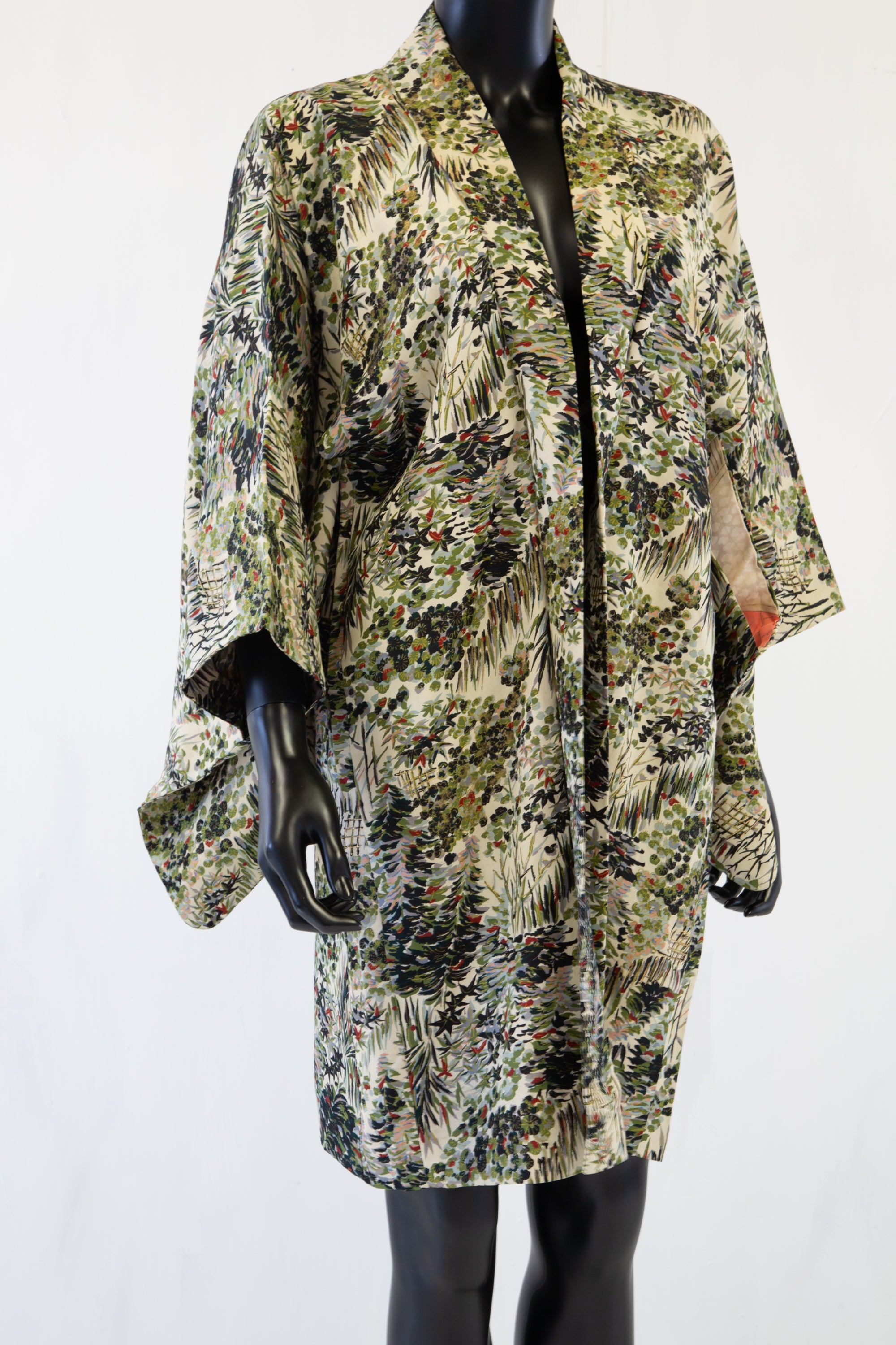 Vintage 1950s Botanical Silk Haori Kimono Jacket