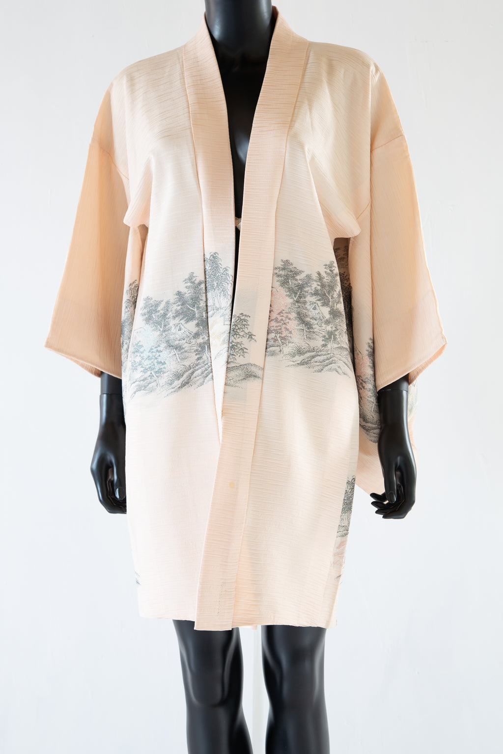 Vintage 1960s Blush Cream Silk Landscape Haori Jacket