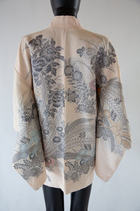 Vintage 1960s Cream Blush Floral Haori Kimono Jacket