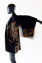 Vintage 1950s Black and Gold Silk Haori Jacket