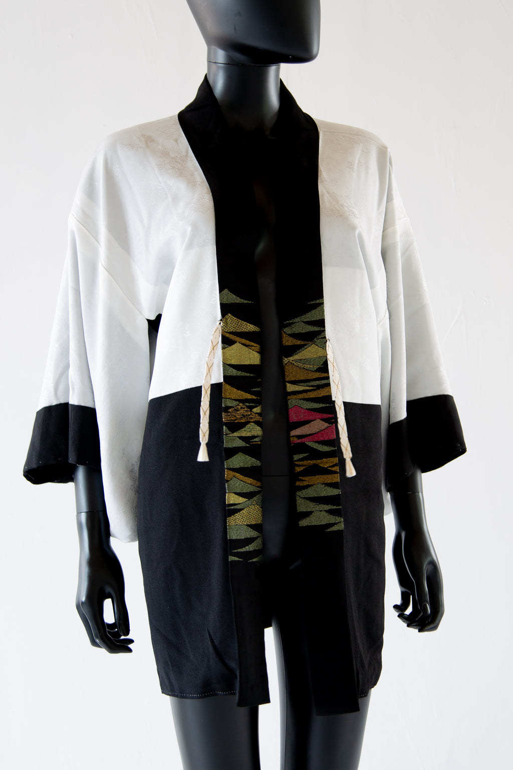 Vintage 1950s Black Metallic Abstract Haori Kimono Jacket