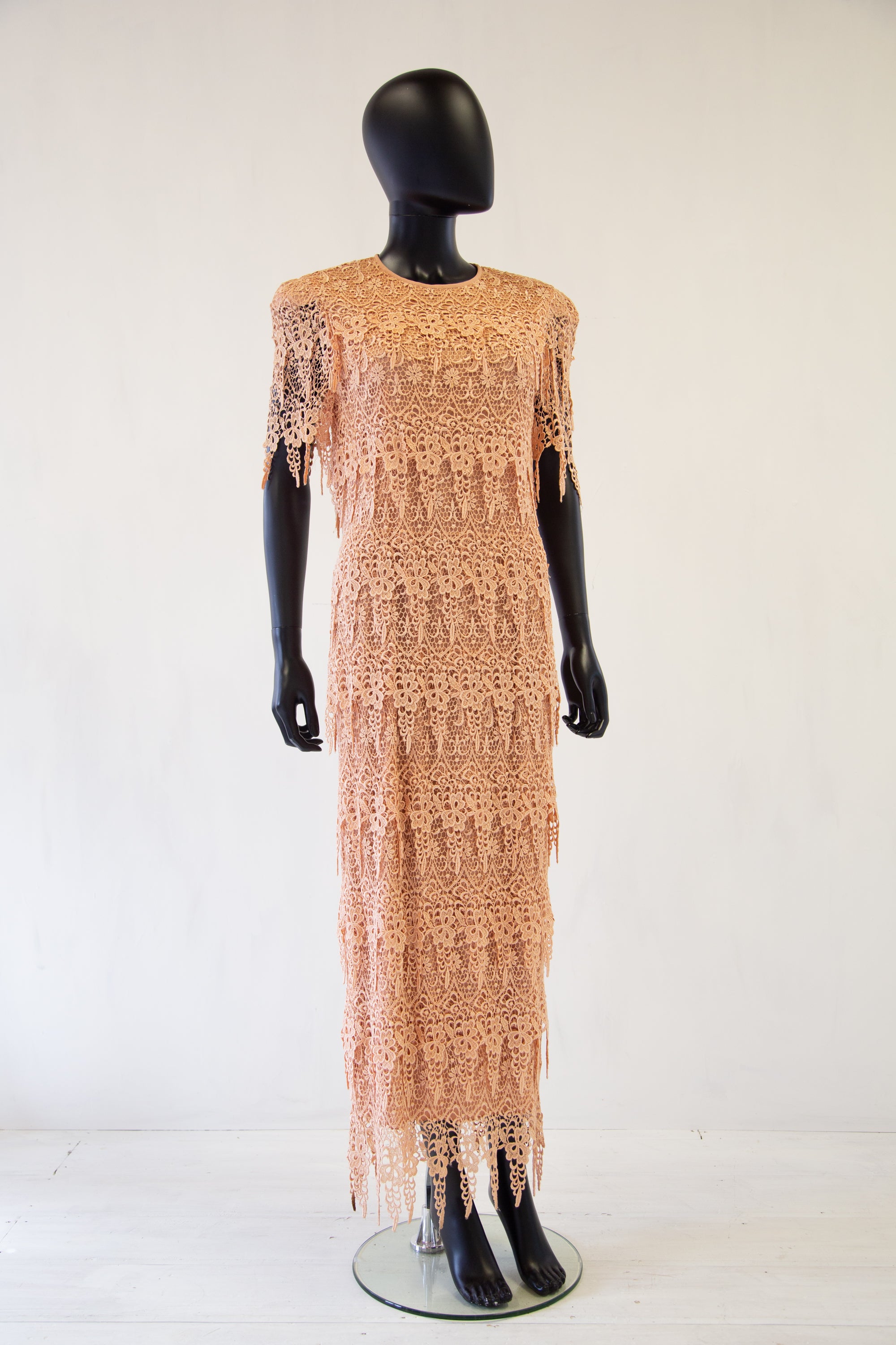 80s maxi dress Vintage 1980s Peach Guipure Lace Tiered Maxi Dress – ALEXANDRA-KING