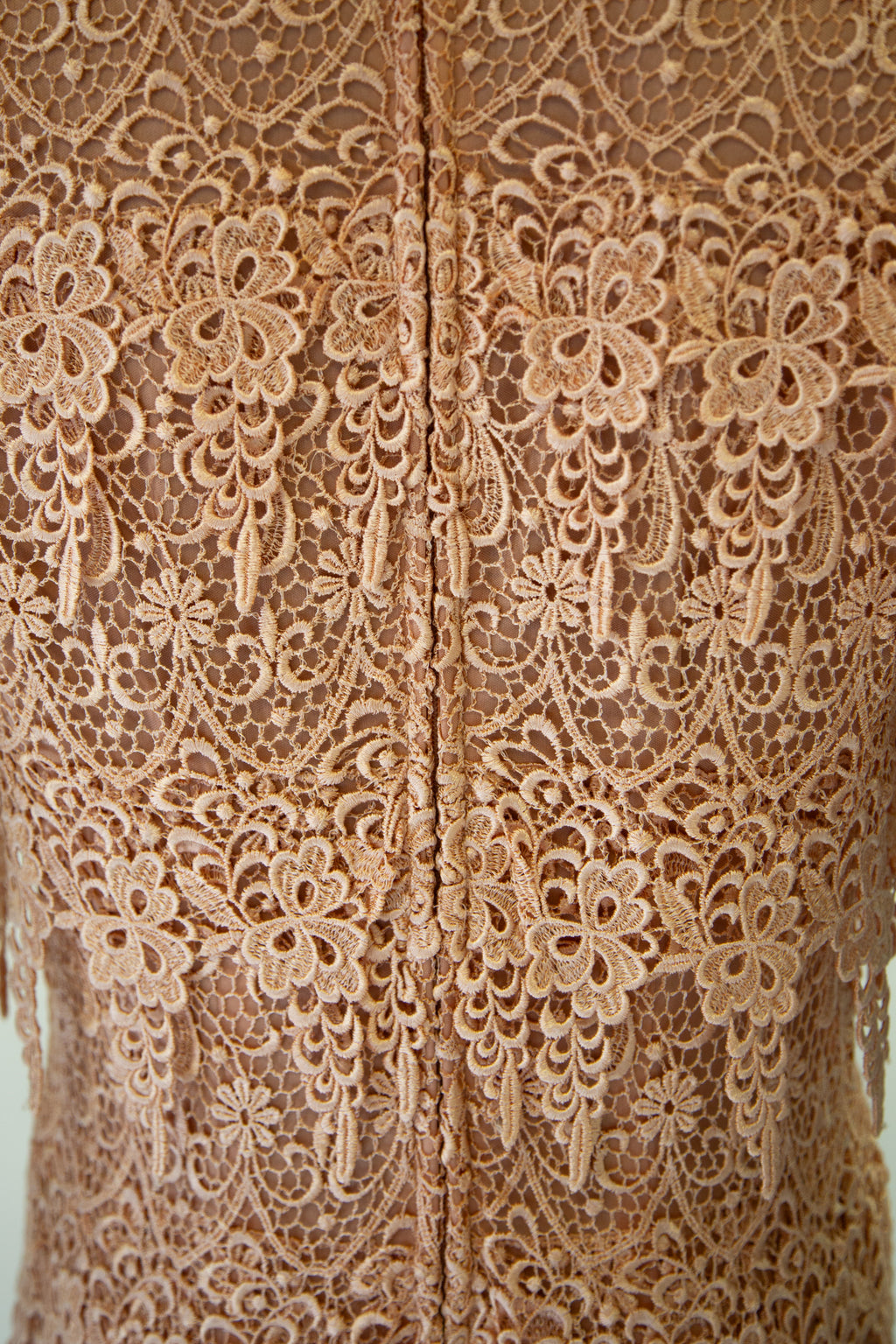 Vintage 1980s Peach Guipure Lace Tiered Maxi Dress