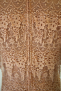 Vintage 1980s Peach Guipure Lace Tiered Maxi Dress