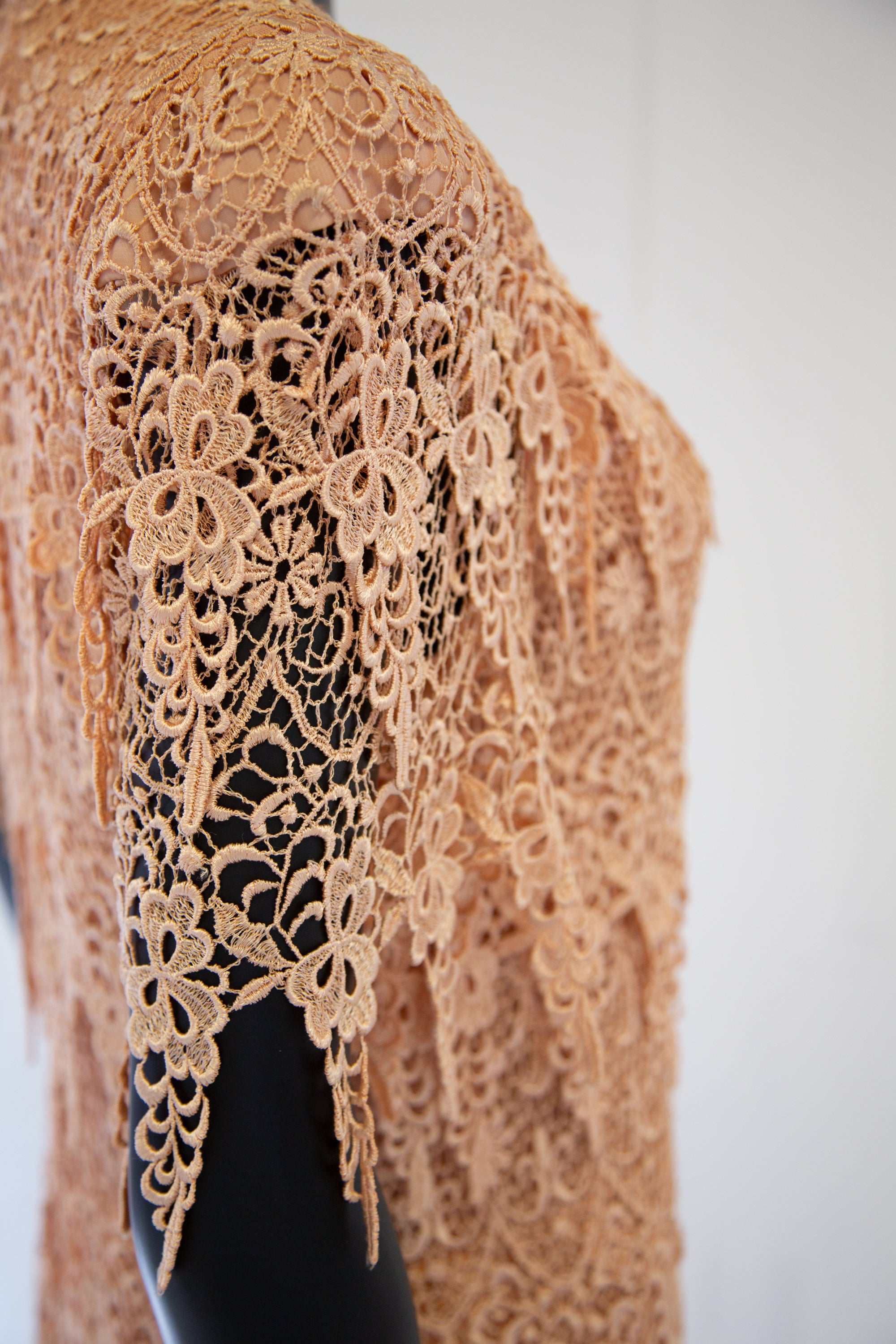 Vintage 1980s Peach Guipure Lace Tiered Maxi Dress