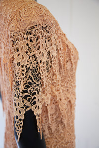 Vintage 1980s Peach Guipure Lace Tiered Maxi Dress