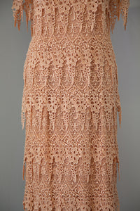 Vintage 1980s Peach Guipure Lace Tiered Maxi Dress
