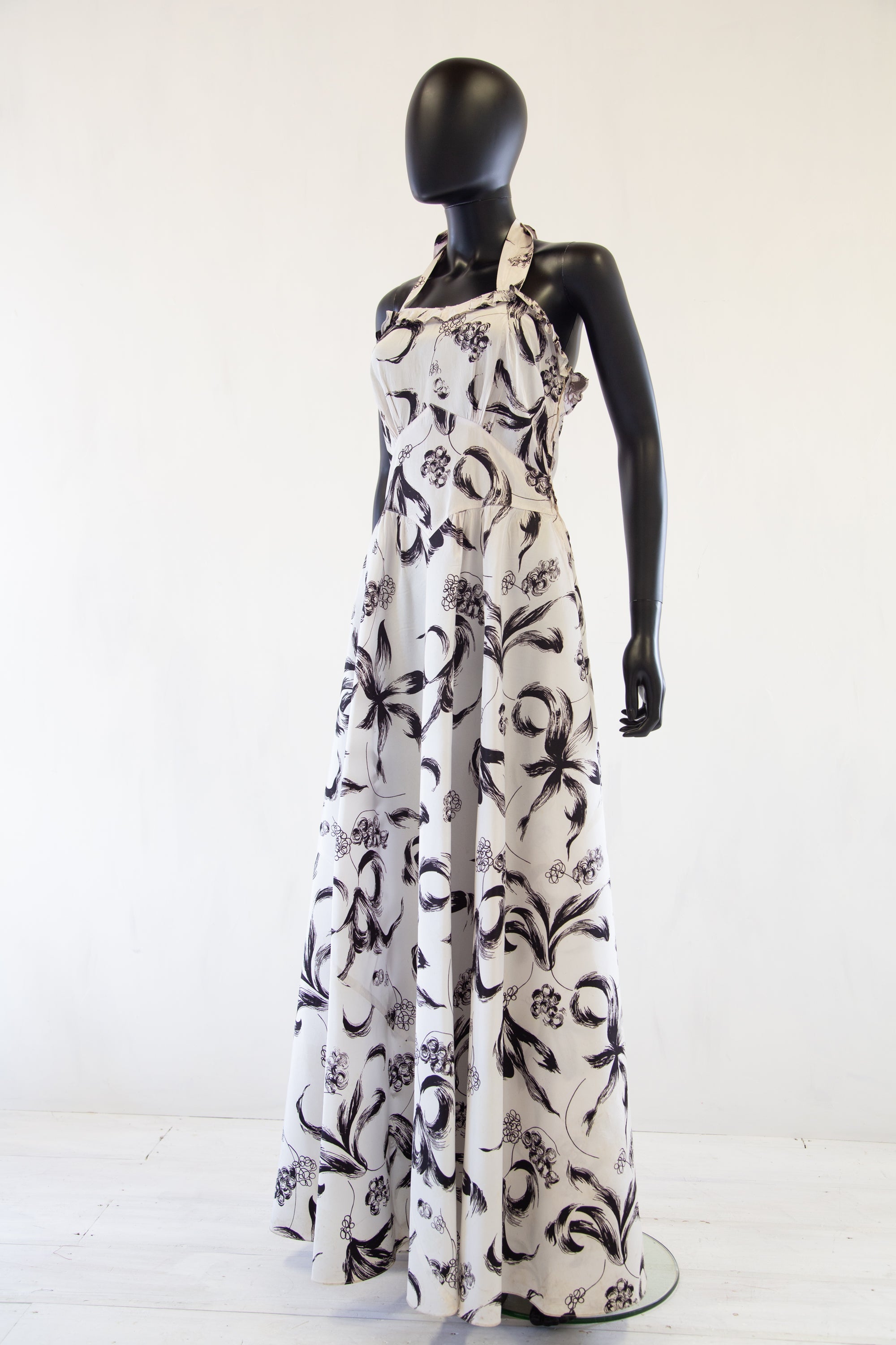 vintage 1940s monochrome printed maxi dress alexandra king