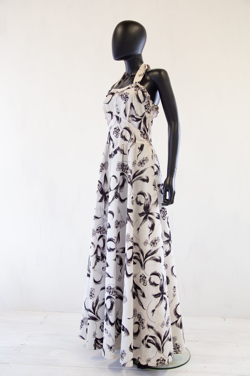 Vintage 1940s Monochrome Print Maxi Dress