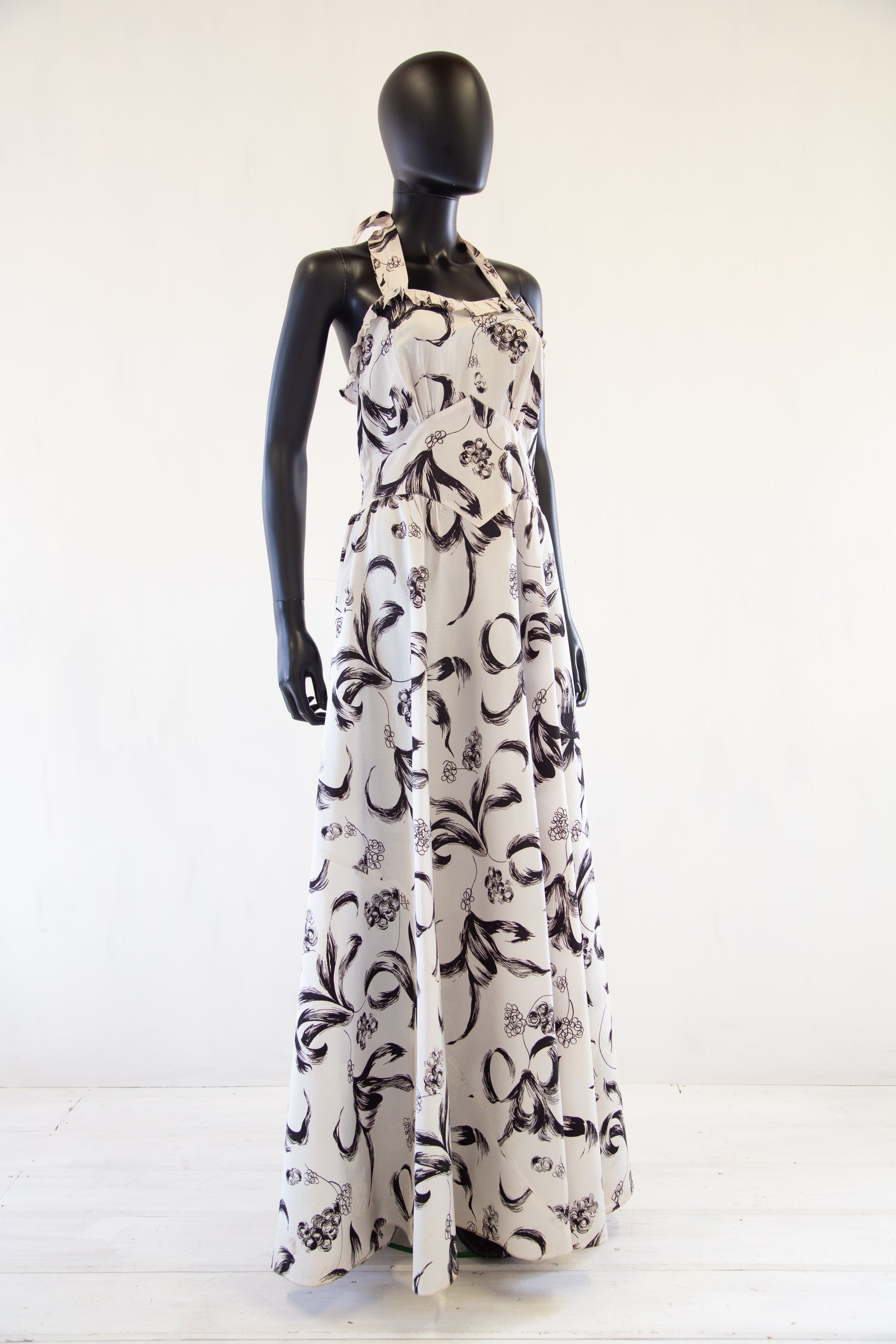 Vintage 1940s Monochrome Print Maxi Dress