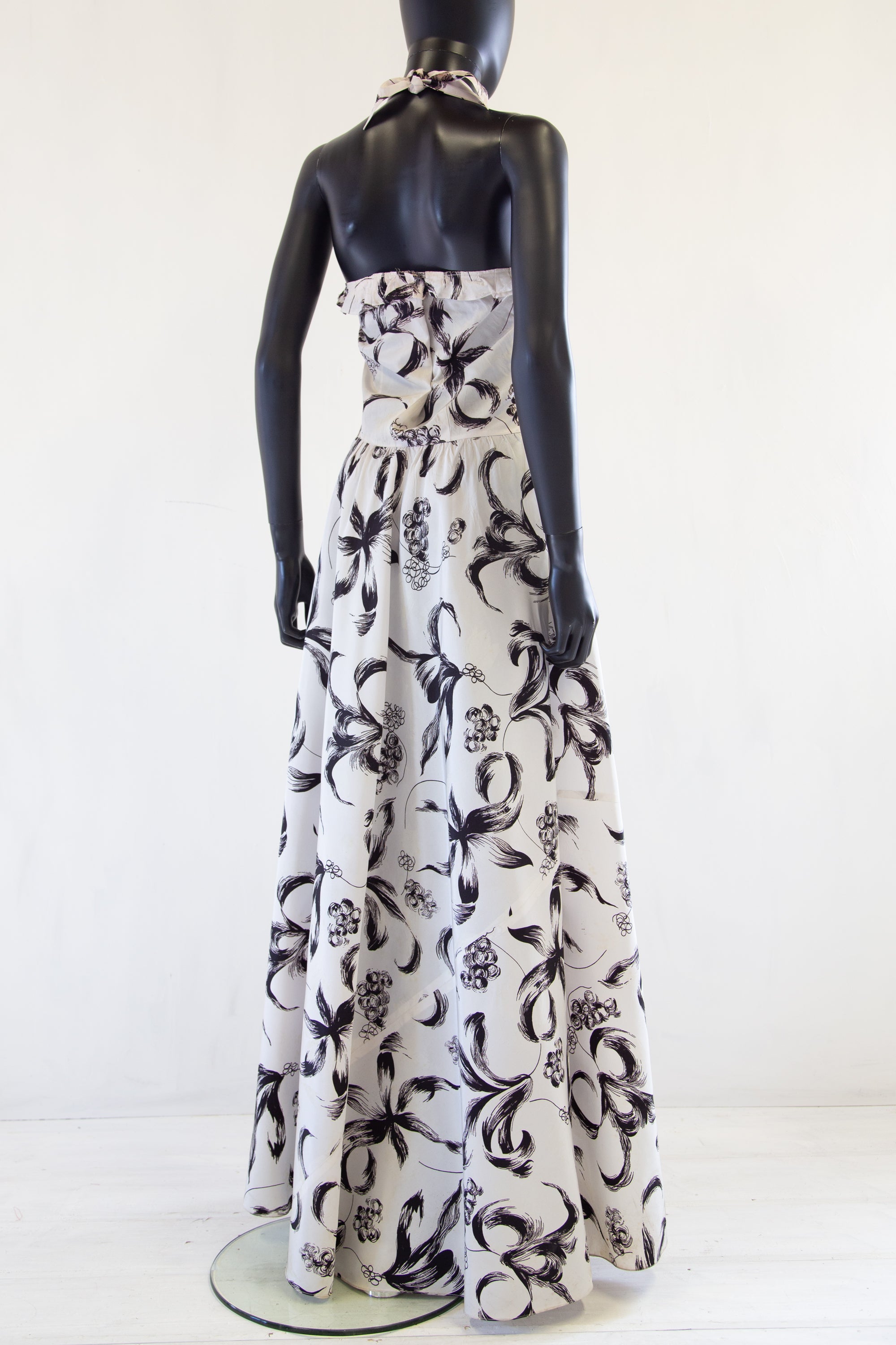 Vintage 1940s Monochrome Print Maxi Dress
