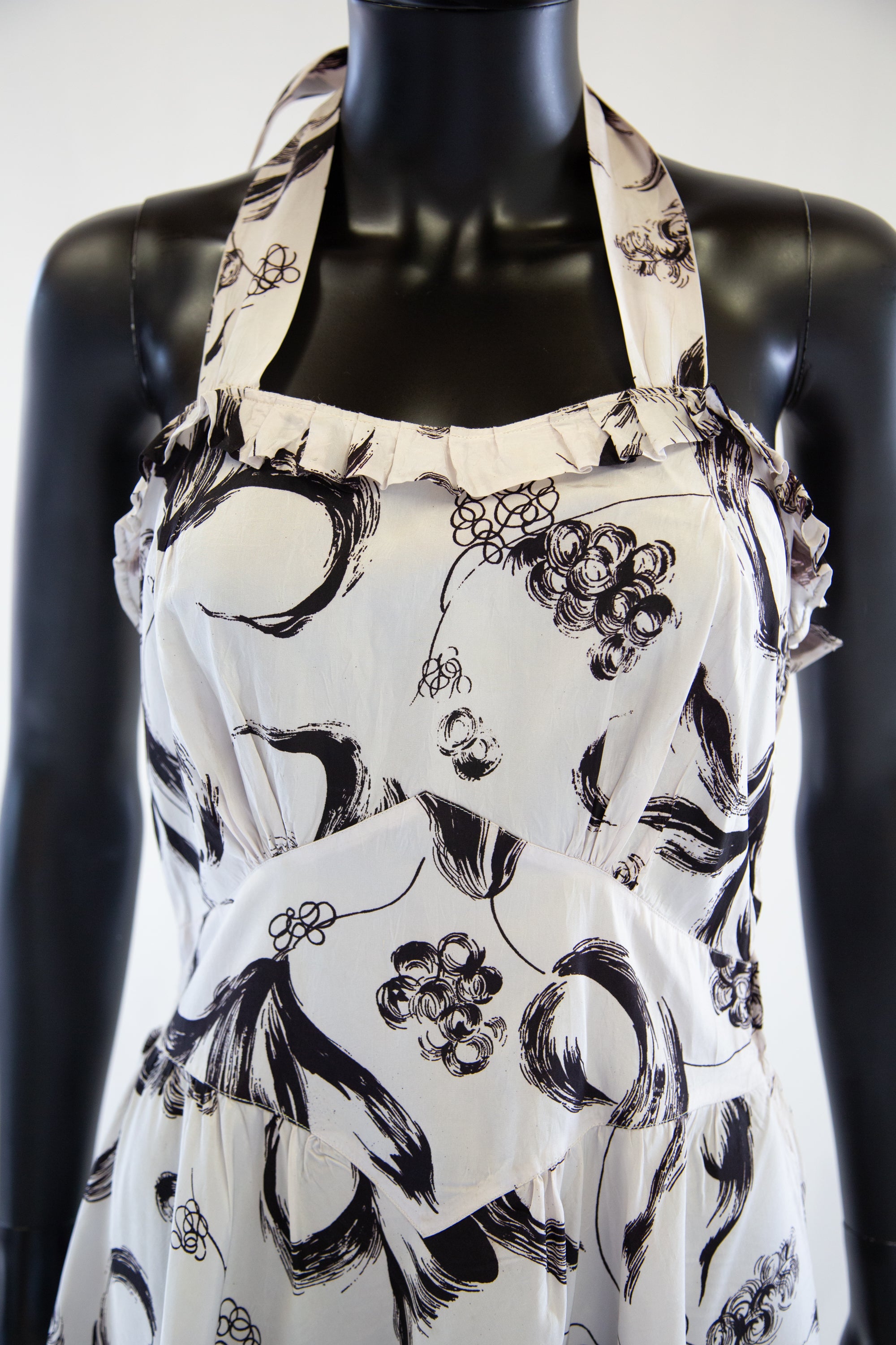 Vintage 1940s Monochrome Print Maxi Dress