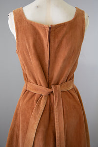 Vintage 1970s Brown Cord Pinafore Dress