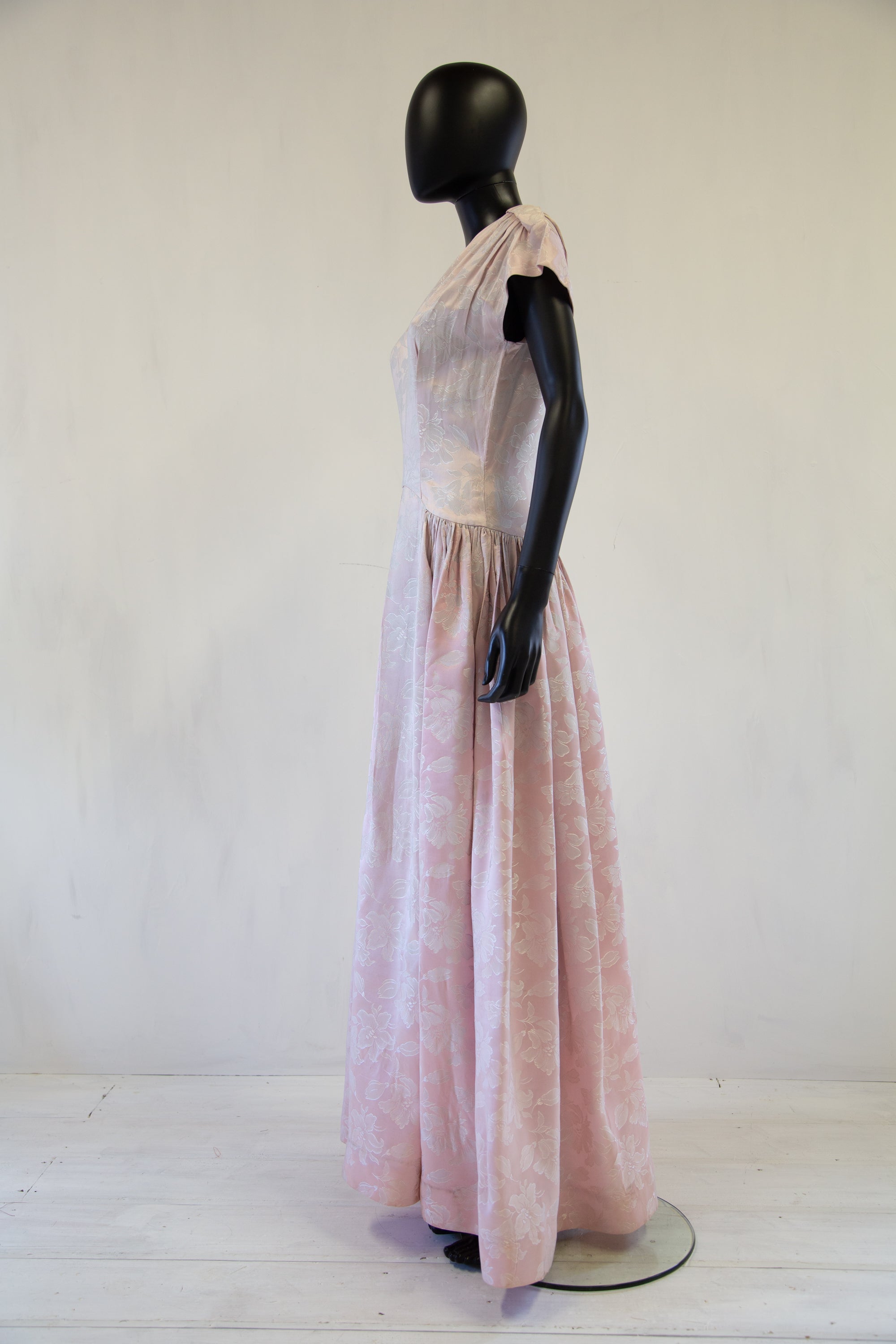 Vintage 1940s Pink Damask Maxi Dress