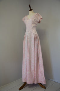 Vintage 1940s Pink Damask Maxi Dress