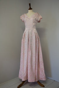 Vintage 1940s Pink Damask Maxi Dress