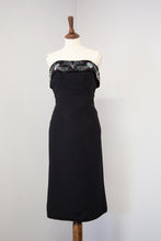 Vintage 1950s Black Strapless Rhinestone Wiggle Dress