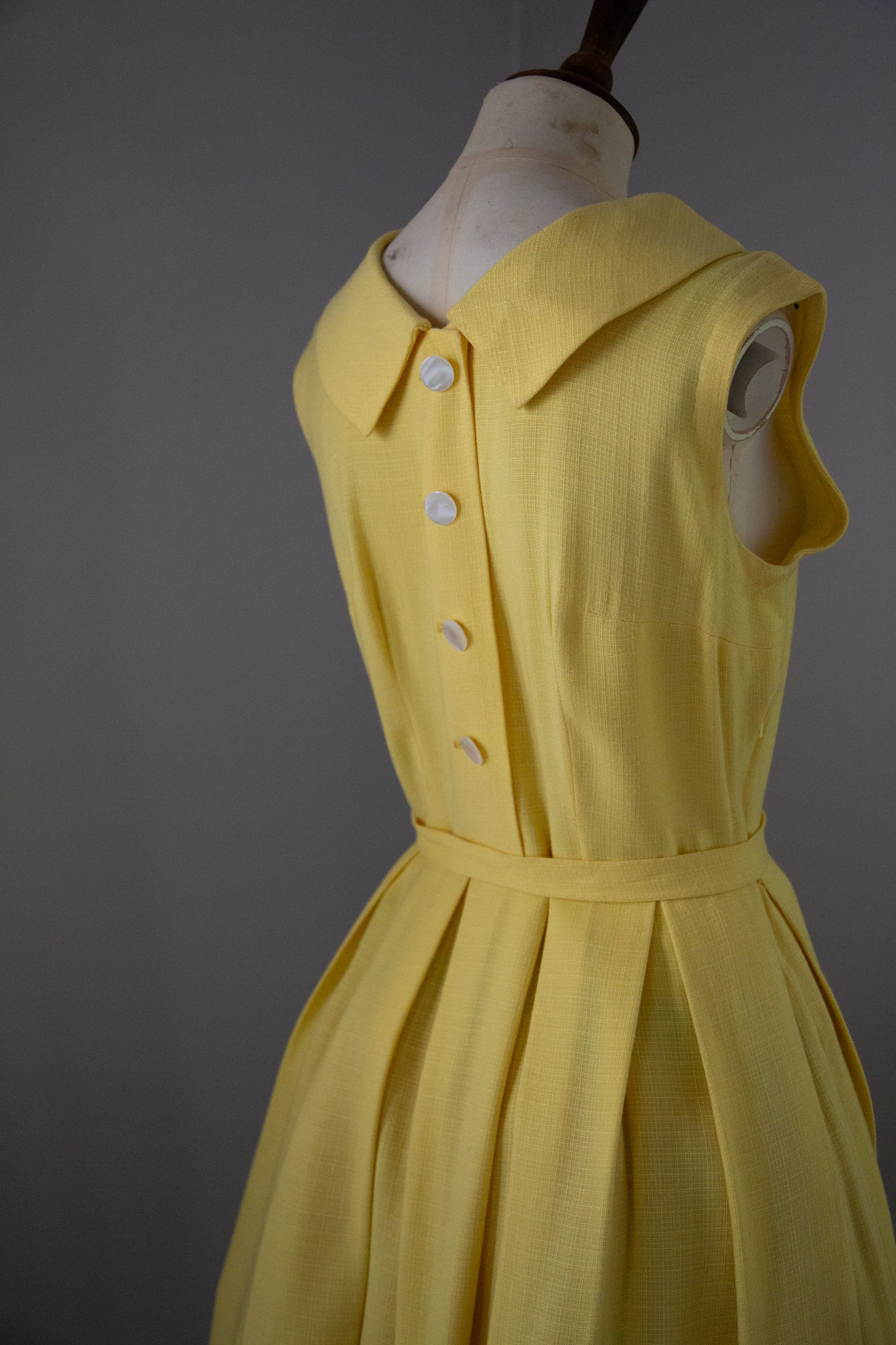 Vintage 1980s does 50s Yellow Linen Dress  ALEXANDRA-KING
