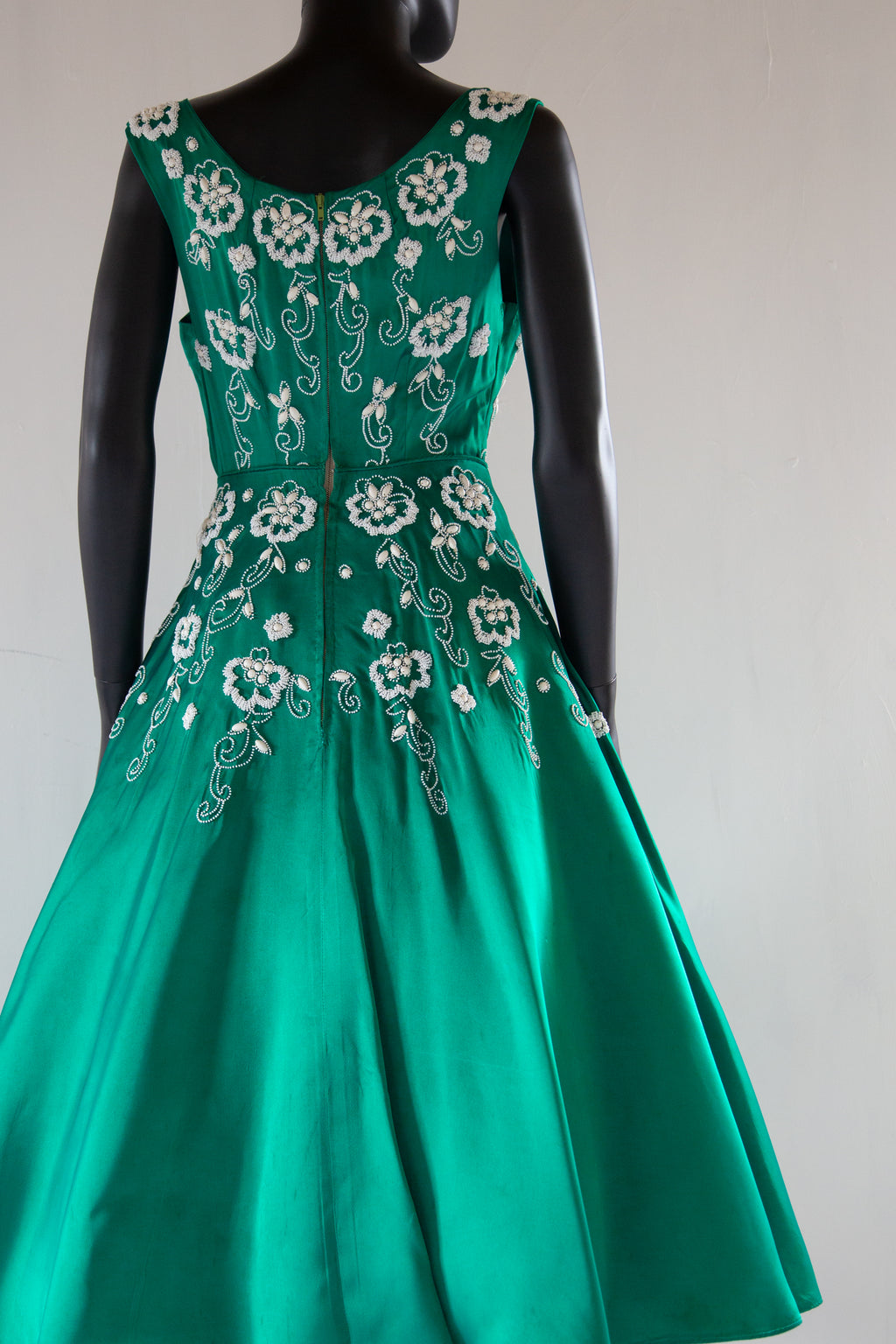 Vintage 1950s Green Beaded Cocktail Dress