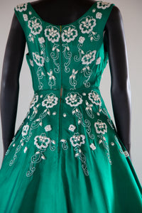 Vintage 1950s Green Beaded Cocktail Dress