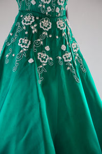 Vintage 1950s Green Beaded Cocktail Dress