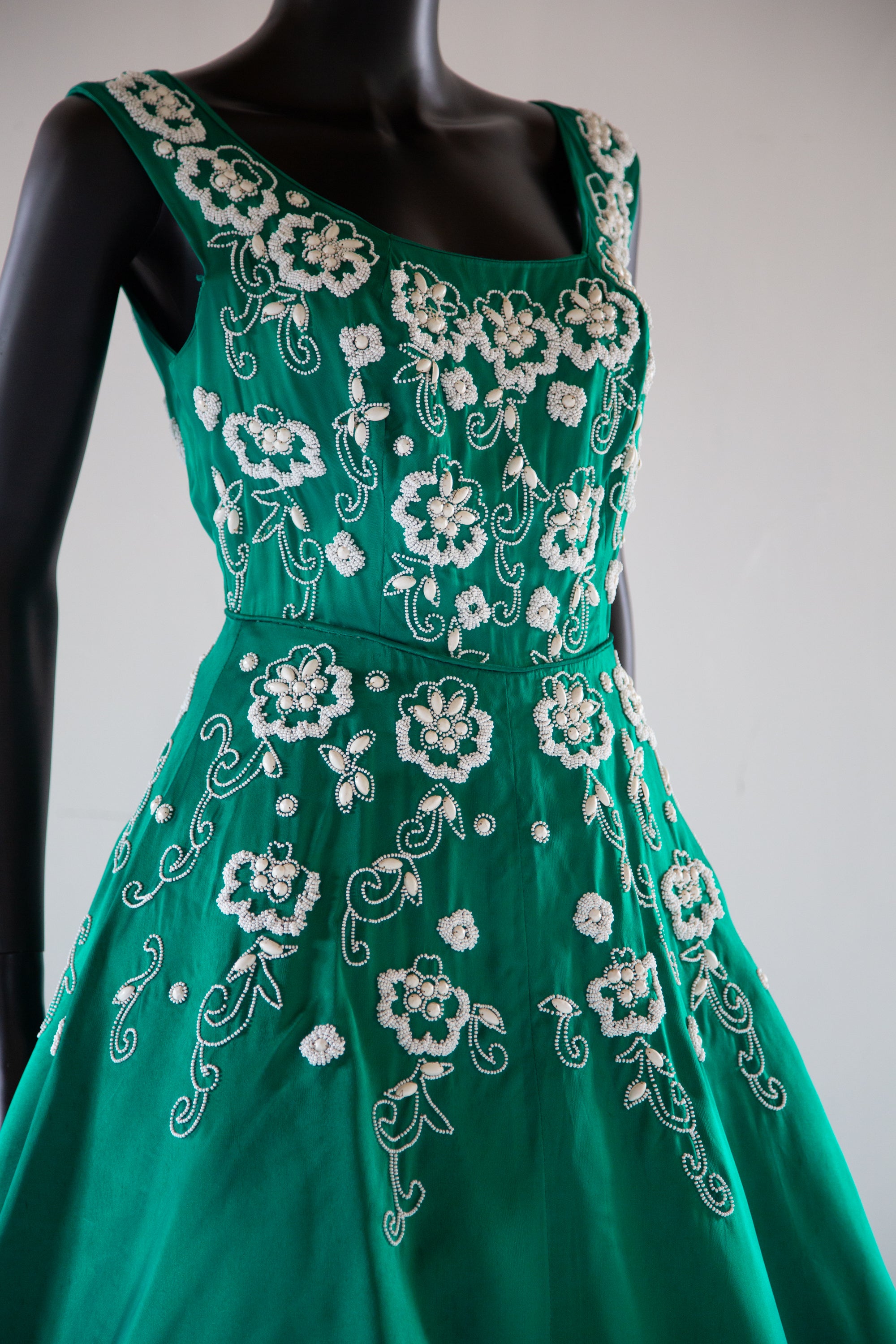 Vintage 1950s Green Beaded Cocktail Dress