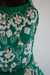 Vintage 1950s Green Beaded Cocktail Dress