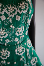 Vintage 1950s Green Beaded Cocktail Dress