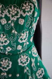 Vintage 1950s Green Beaded Cocktail Dress