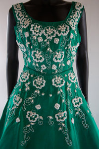Vintage 1950s Green Beaded Cocktail Dress