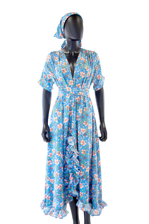 Belle Blue Floral Cotton Summer Dress
