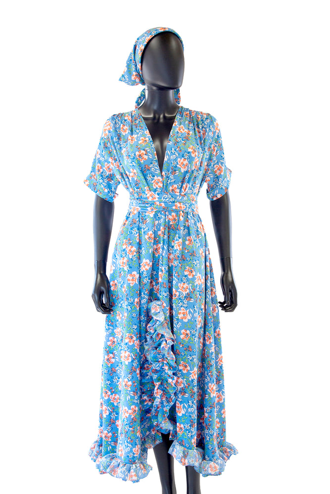Belle Dress in Blue Floral Muslin
