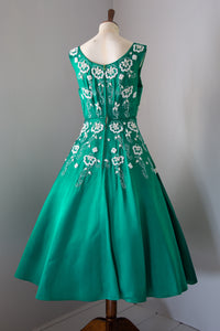 Vintage 1950s Green Beaded Cocktail Dress
