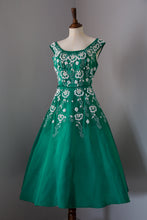 Vintage 1950s Green Beaded Cocktail Dress