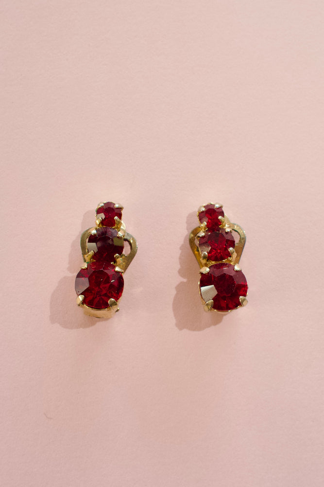 Vintage 1960s Garnet Red Crystal Earrings