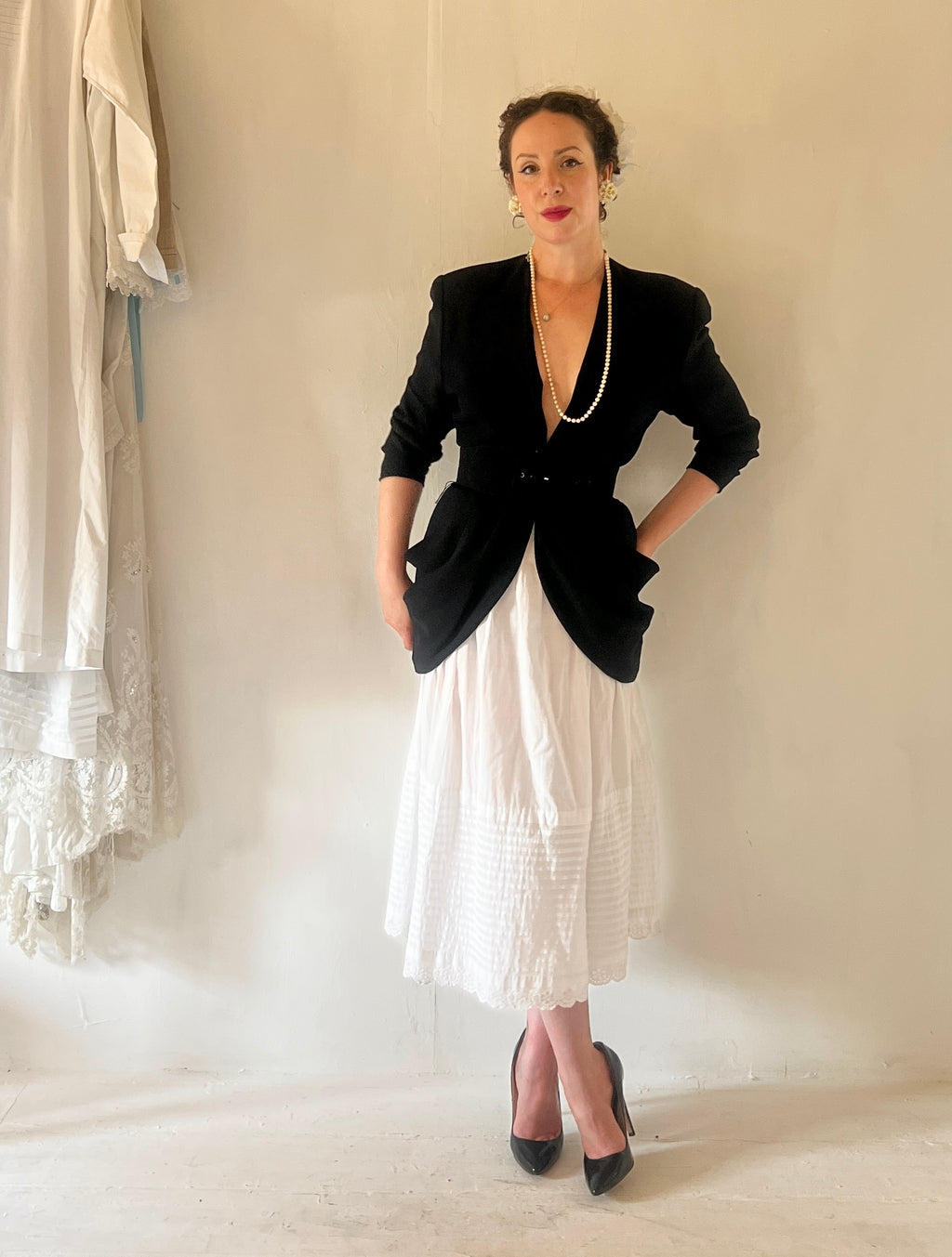 Antique White Cotton Pintuck Skirt