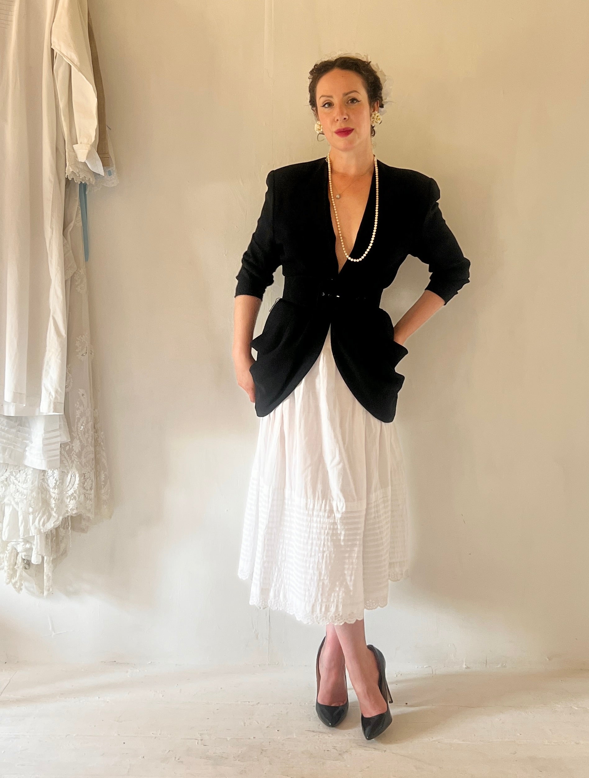 Antique White Cotton Pintuck Skirt