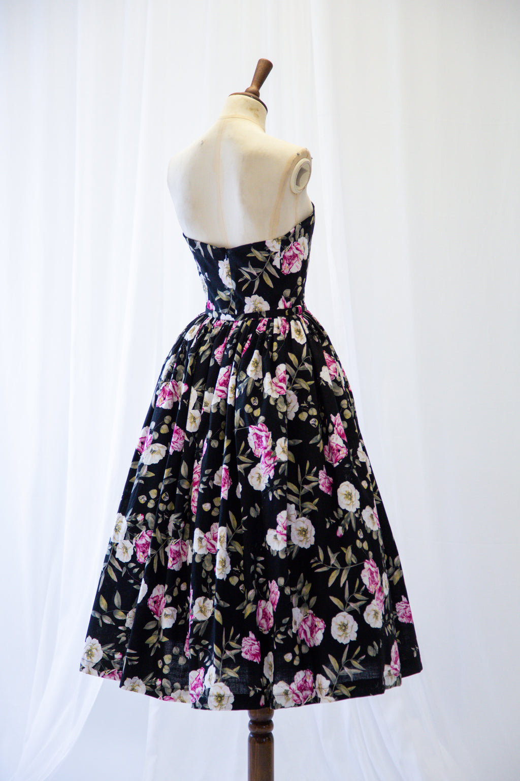 Aziza Rose Print Linen Bandeau Dress