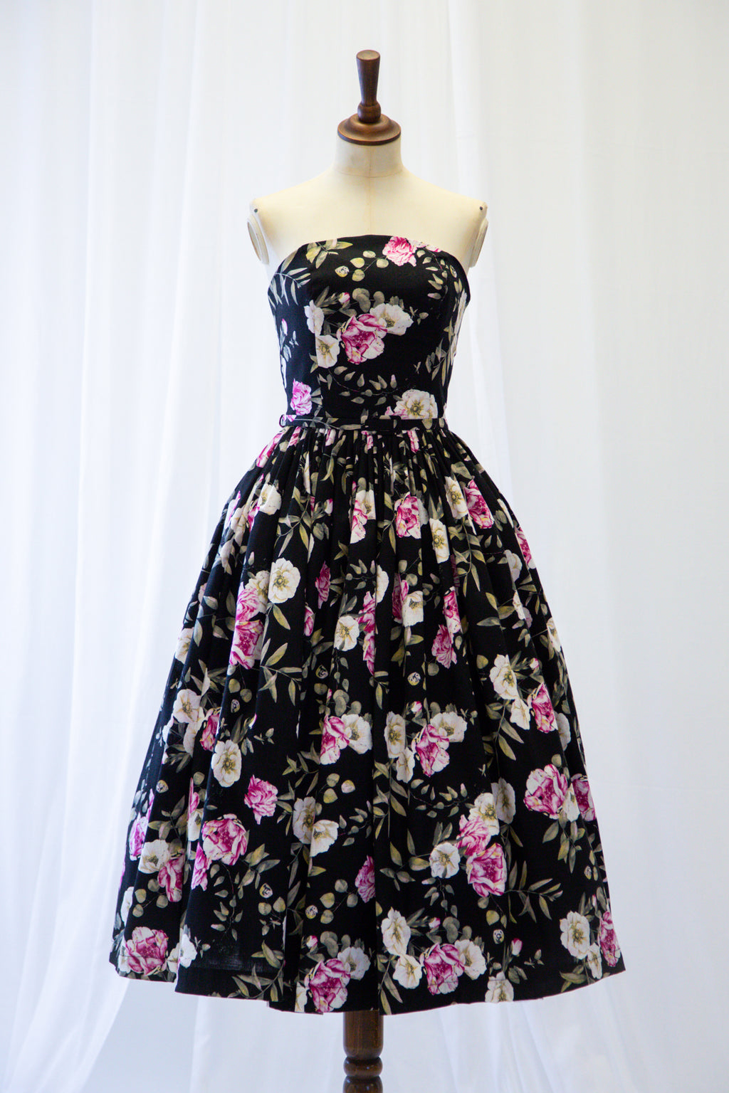 Aziza Rose Print Linen Bandeau Dress