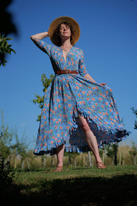 Belle Dress in Blue Floral Muslin