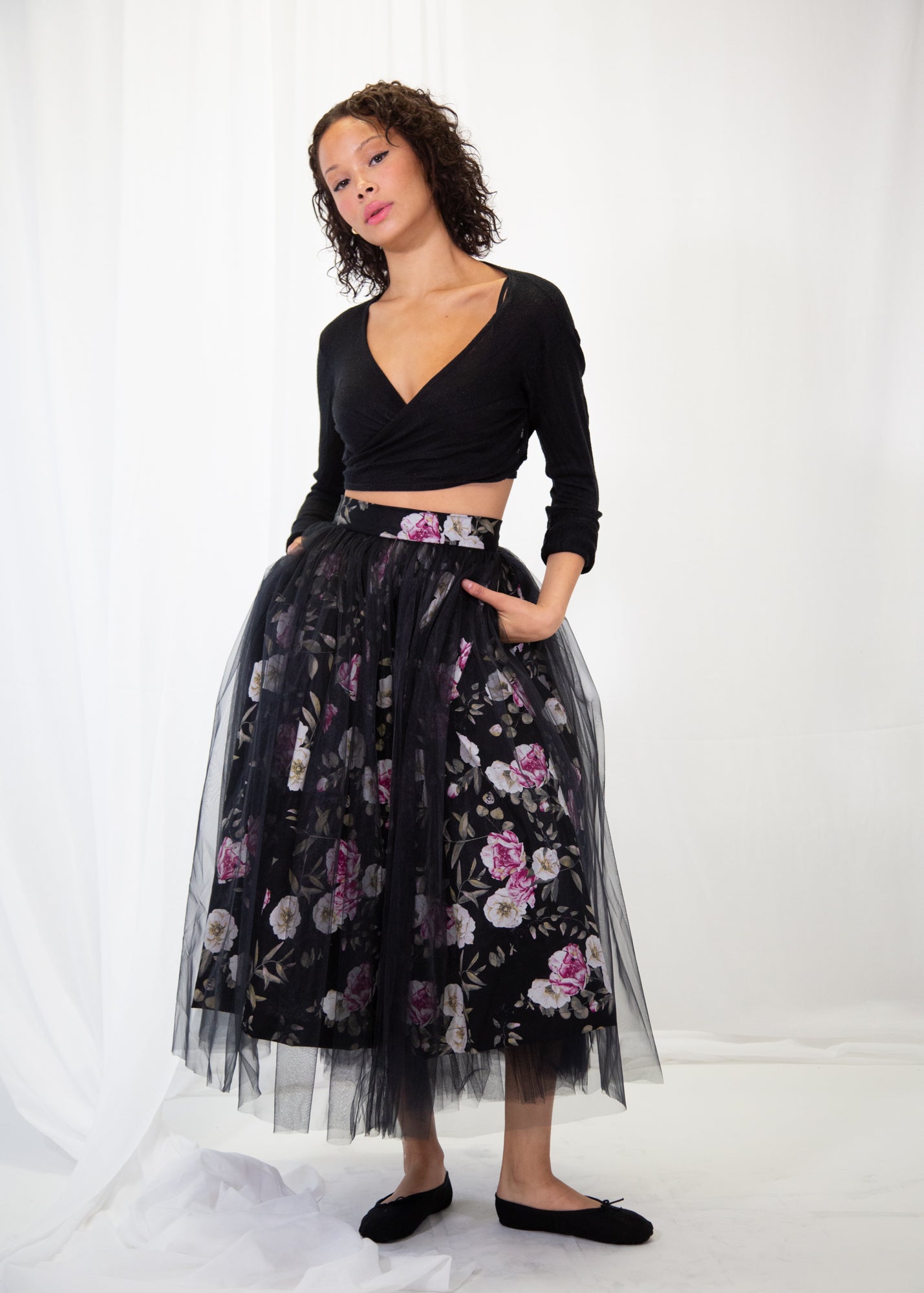 Si - Rose Linen Tulle Midi Skirt